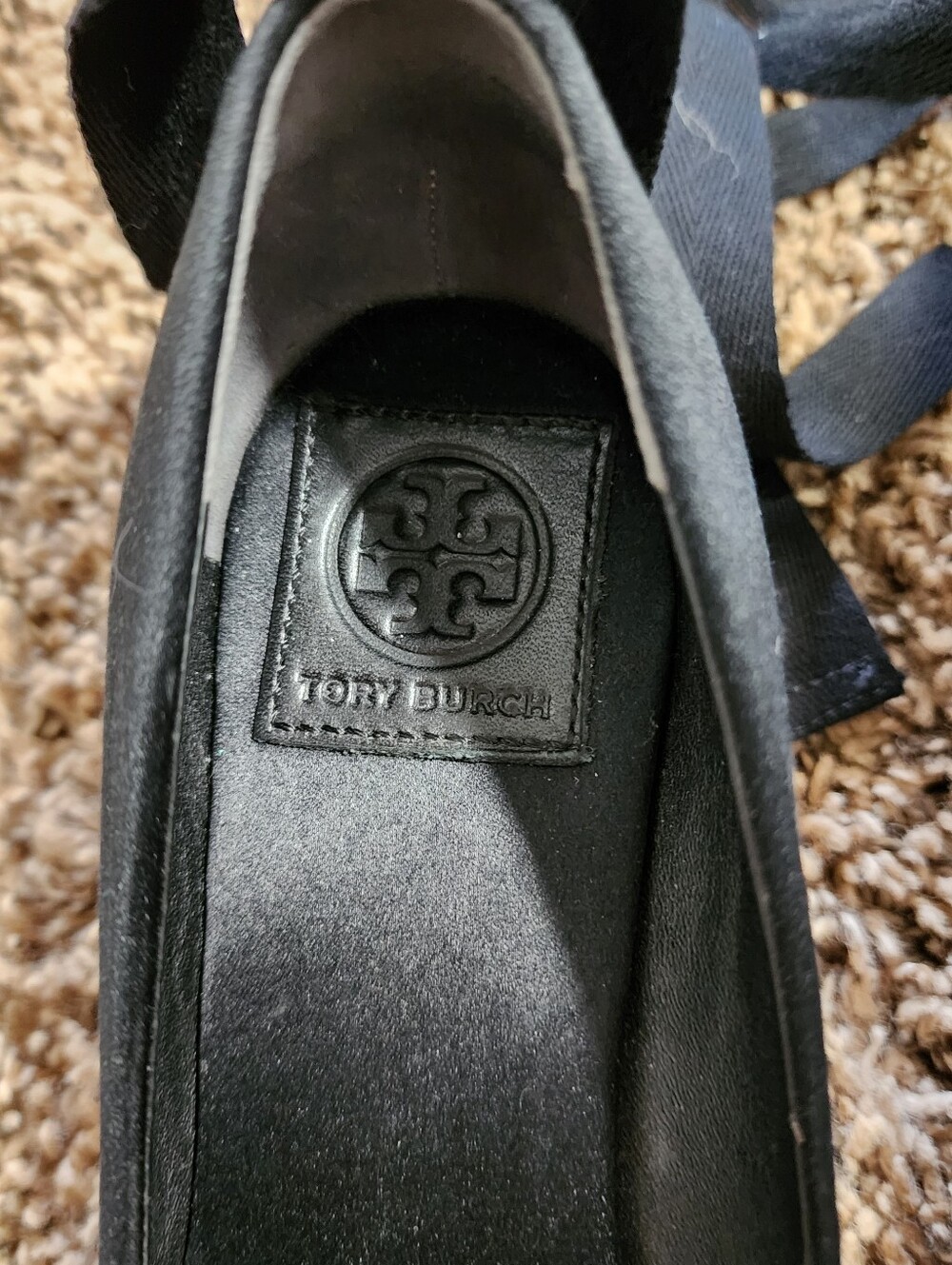 Tory Burch Black Satin Lace Up Espadrille Wedges Flats Size 7 Preppy - Picture 8 of 10